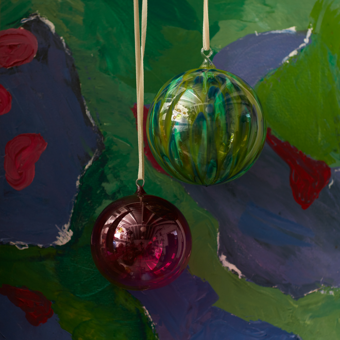 Feather Paint Large Glass Balls, Green, Set of Two - The Well Appointed House