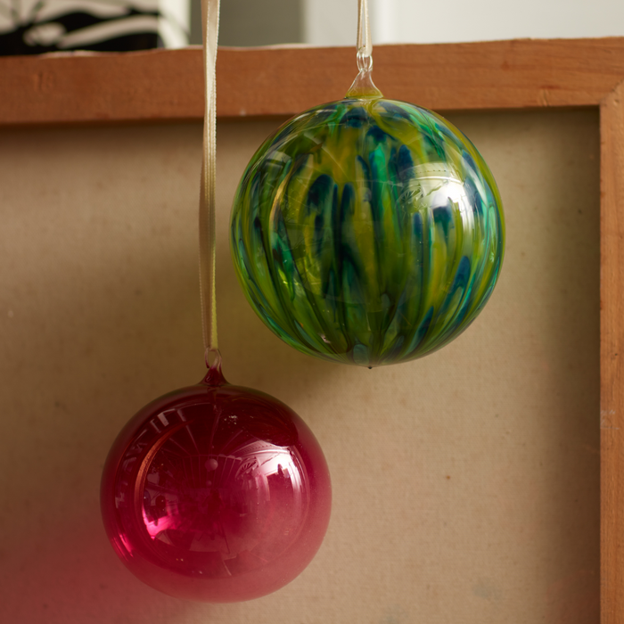 Feather Paint Large Glass Balls, Green, Set of Two - The Well Appointed House
