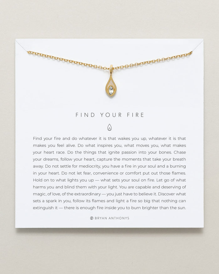 Bryan Anthonys dainty find your fire flame necklace 14k gold