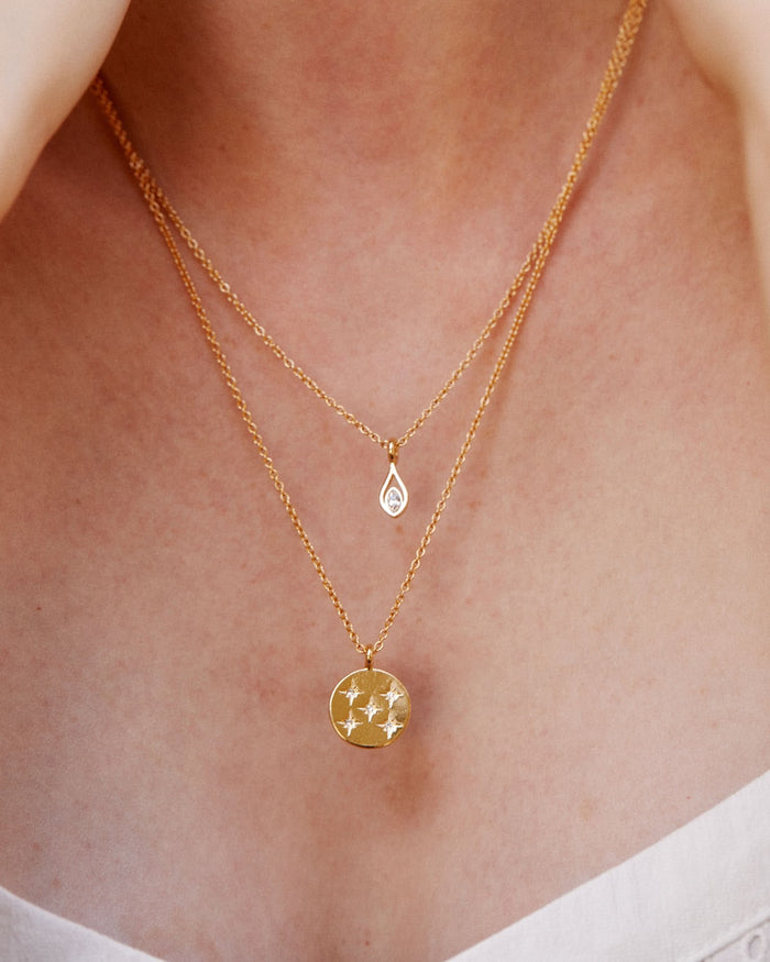Bryan Anthonys Find Your Fire Gold Necklace with Crystal on Model