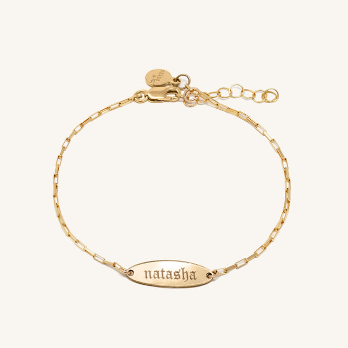 Fiona engravable oval pendant bracelet in gold fill by Beads by Tara