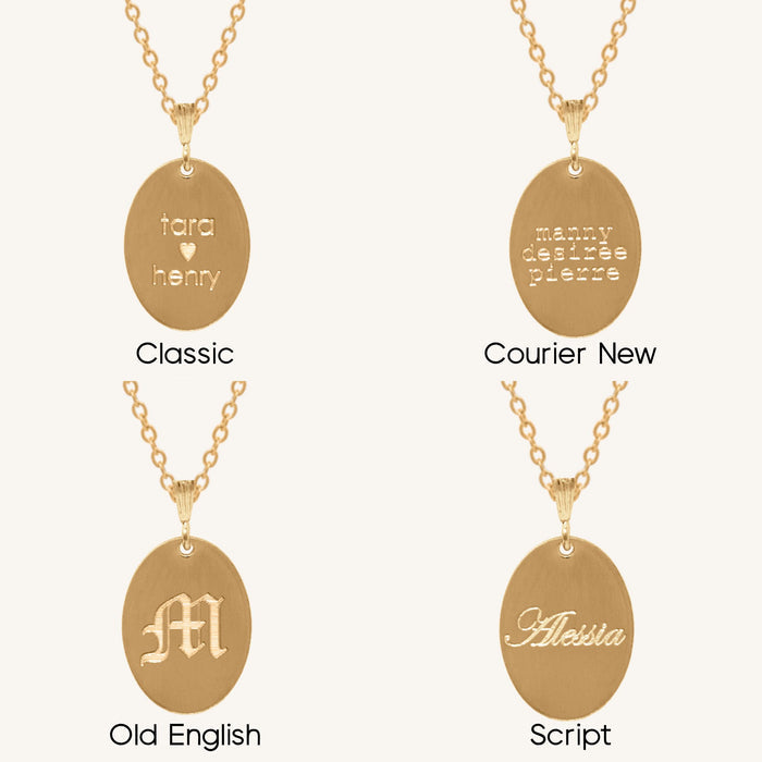 Sterling silver Fiona necklace with a feminine oval tag pendant