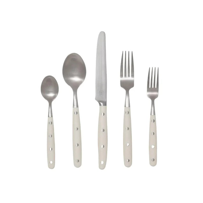 Five Piece Stainless Steel Flatware Set with Cream Resin Handles - Flatware - The Well Appointed House