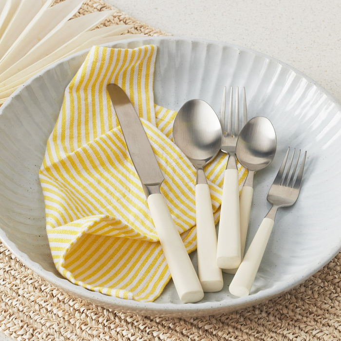 Five Piece White and Stainless Steel Flatware Set - The Well Appointed House