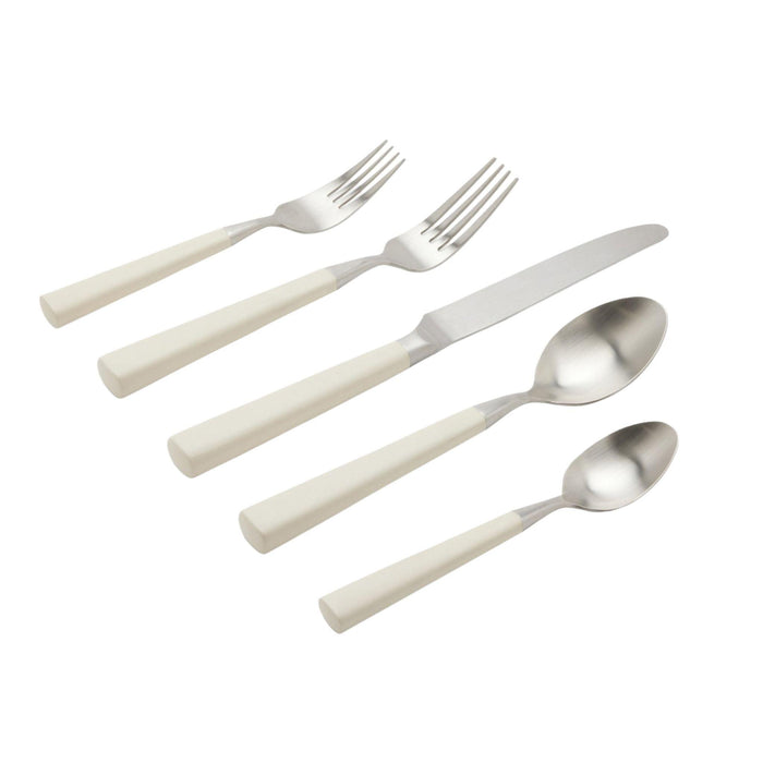 Five Piece White and Stainless Steel Flatware Set - Flatware - The Well Appointed House
