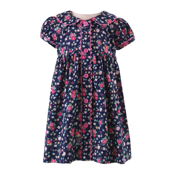 Floral Button-Front Dress & Bloomers, Navy - The Well Appointed House