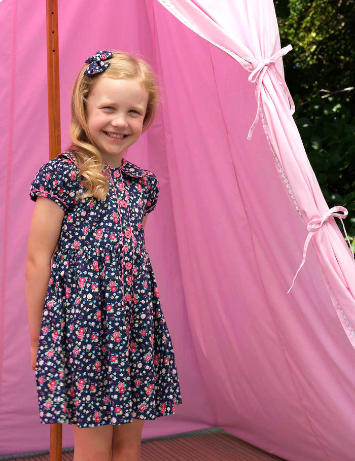 Floral Button-Front Dress, Navy - The Well Appointed House