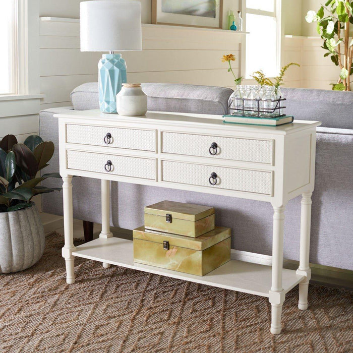 Four Drawer Textured Classic Contemporary Console in White - Sideboards & Consoles - The Well Appointed House