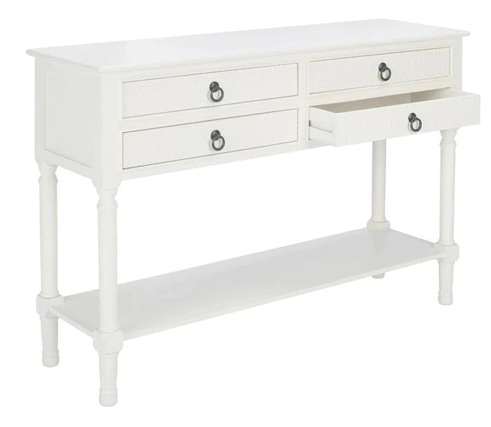 Four Drawer Textured Classic Contemporary Console in White - Sideboards & Consoles - The Well Appointed House