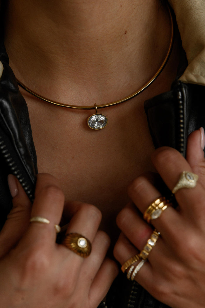 Gold stainless steel collar necklace from the Beads by Tara Frankie line