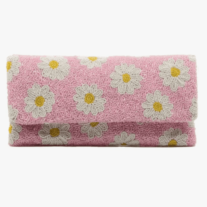 Fully Beaded Pink Daisy Clutch - Gifts for Her - The Well Appointed House
