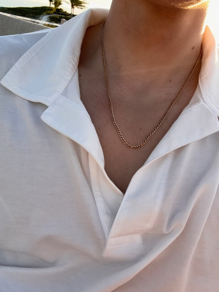 The Garrett flat Cuban chain necklace, designed by Beads by Tara
