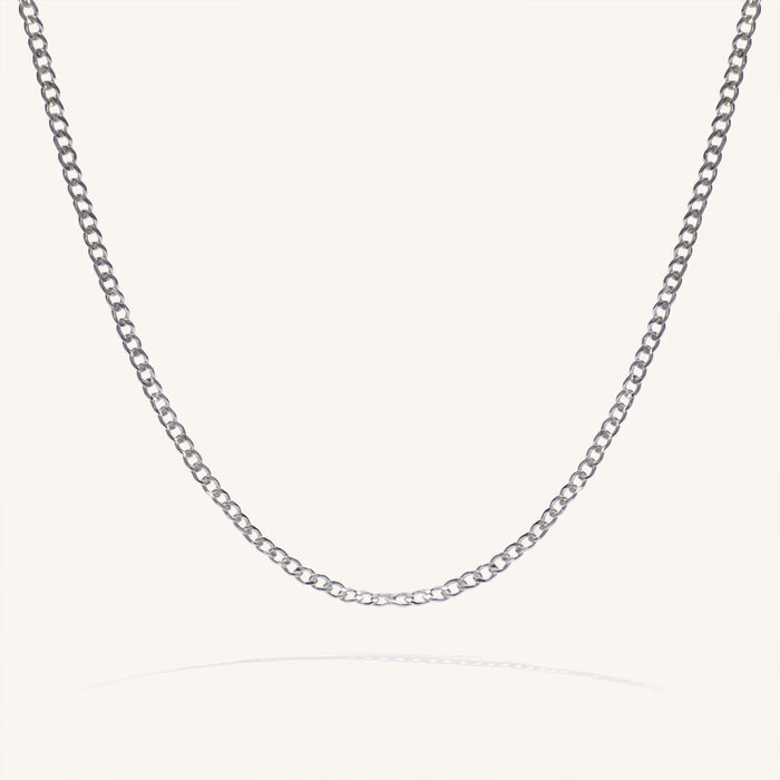 Close view of the Garrett flat Cuban chain necklace from Beads by Tara