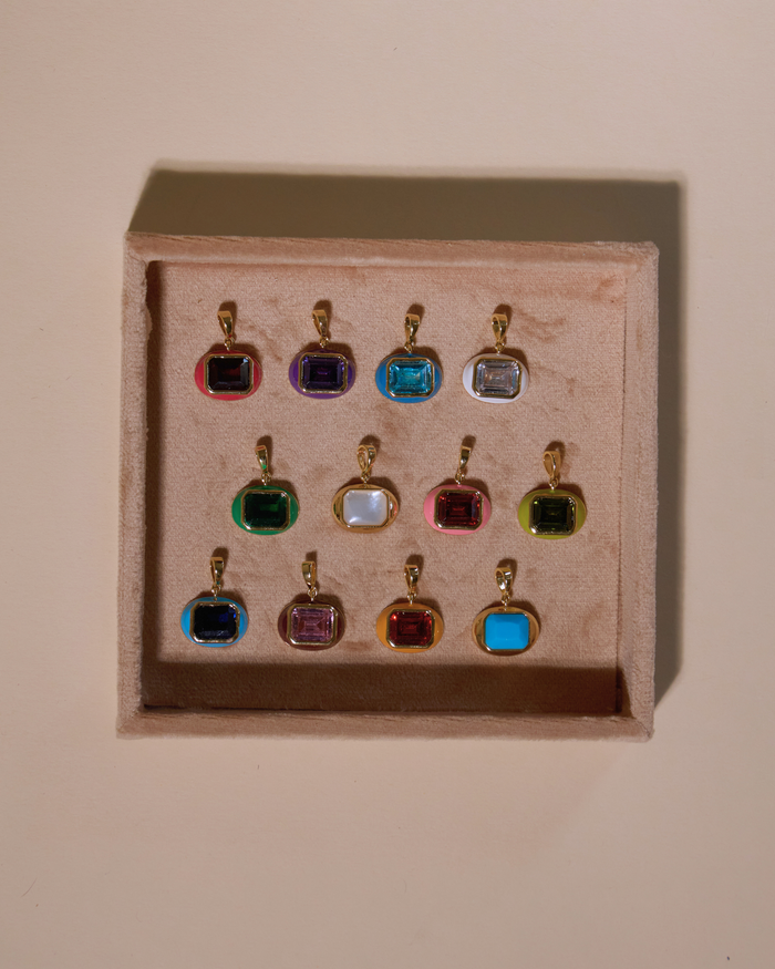 Gelato Gem birthstone pendants offered in a gemstone shade for every month