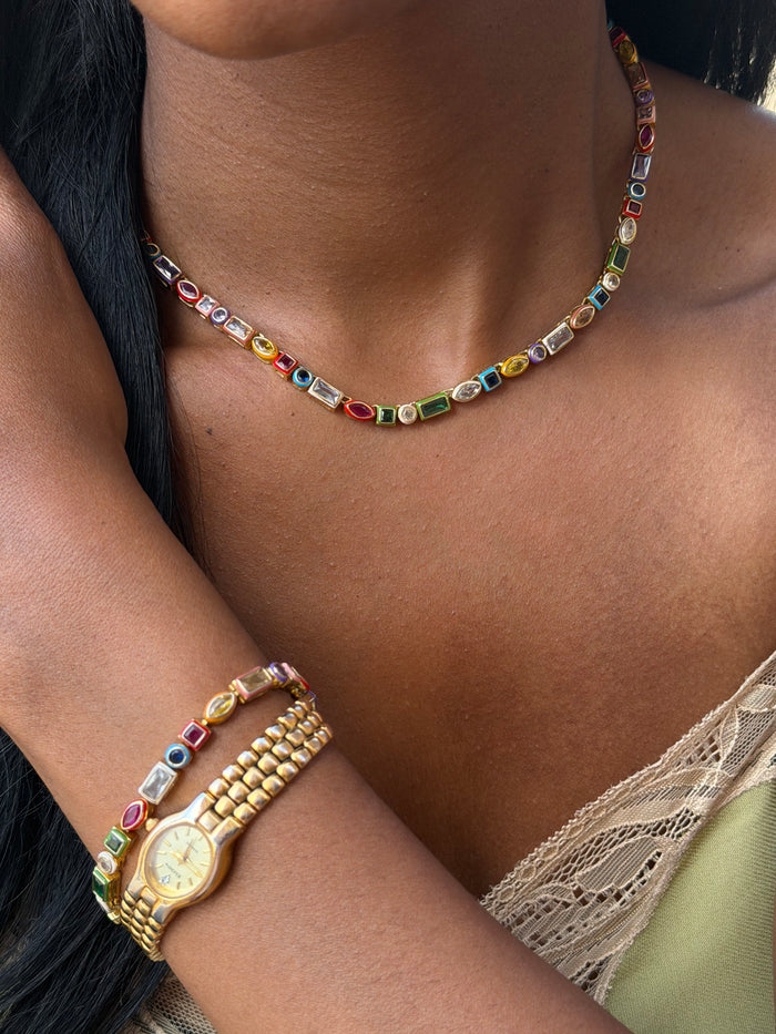 Gelato tennis jewelry with colorful enamel and sparkling stone settings