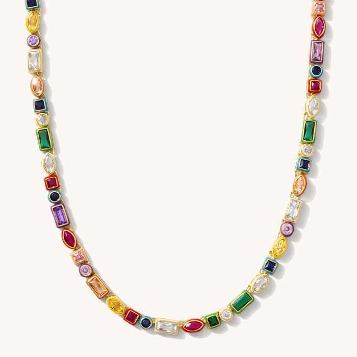 Gelato tennis necklace with a vibrant mix of enamel-set sparkling stones