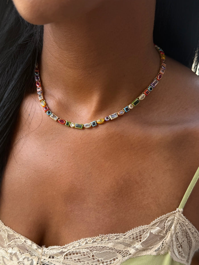 Gelato necklace bringing gelateria-bright color to an everyday jewelry stack