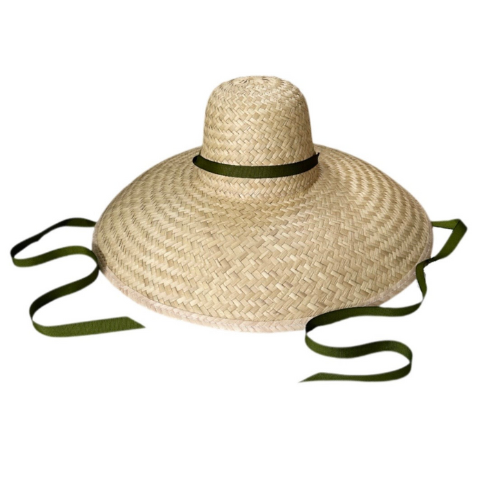 Geranium Sun Hat - Long & Thin Olive Grosgrain Ribbon - The Well Appointed House