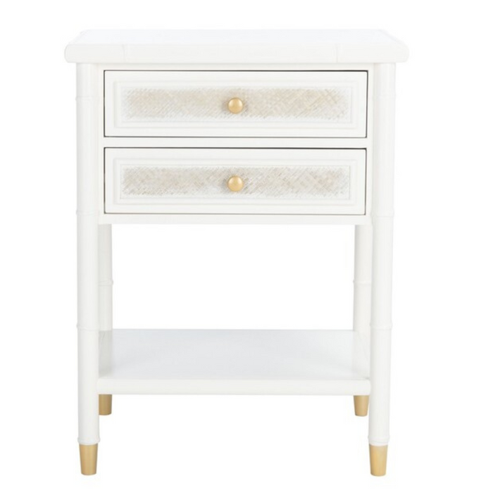 Glossy White Two Drawer Chinoiserie Style Side Table