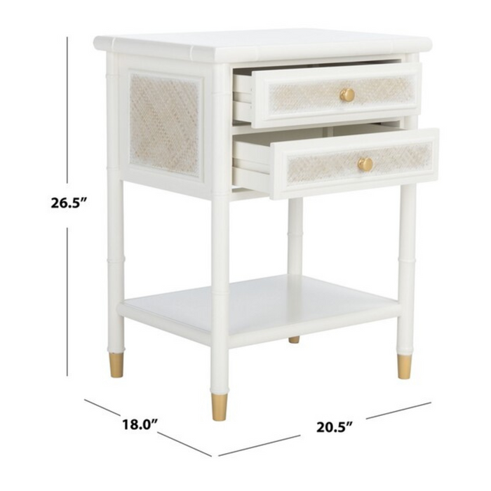 Glossy White Two Drawer Chinoiserie Style Side Table