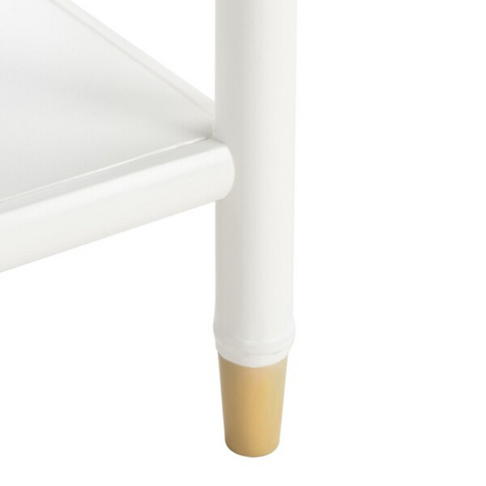Glossy White Two Drawer Chinoiserie Style Side Table