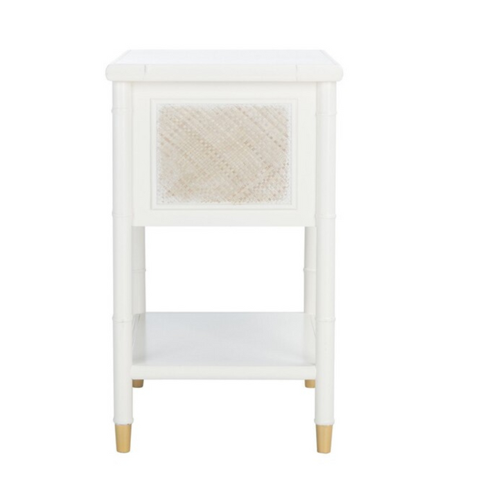Glossy White Two Drawer Chinoiserie Style Side Table