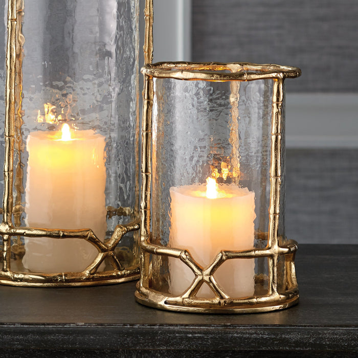 Gold Bamboo Inspired Hurricane Lamp - Well Appointed House