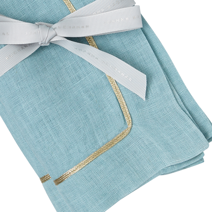Gold Trim Dinner Napkins, Duck Egg Blue, Set of Two - The Well Appointed House