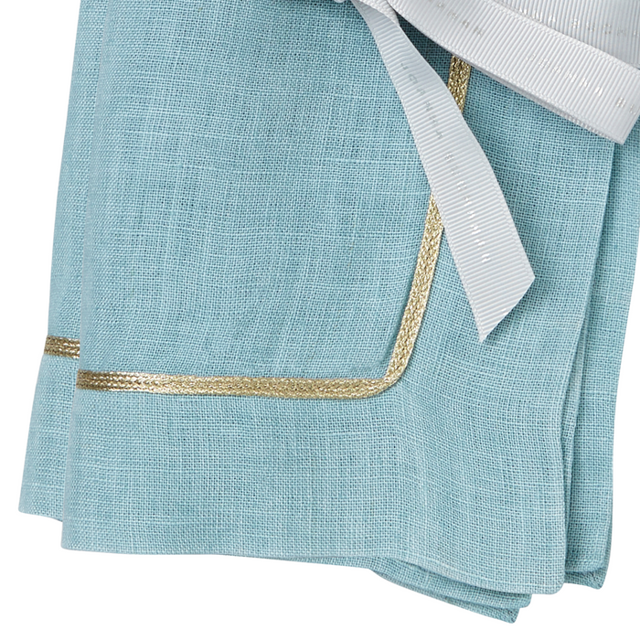 Gold Trim Dinner Napkins, Duck Egg Blue, Set of Two - The Well Appointed House