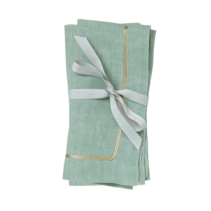 Gold Trim Dinner Napkins, Seafoam, Set of Two - The Well Appointed House