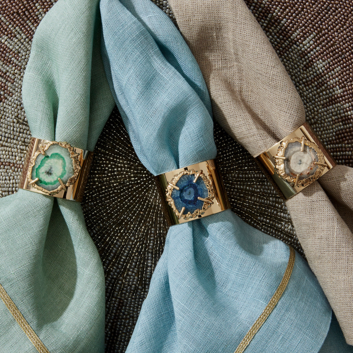 Gold Trim Dinner Napkins, Seafoam, Set of Two - The Well Appointed House
