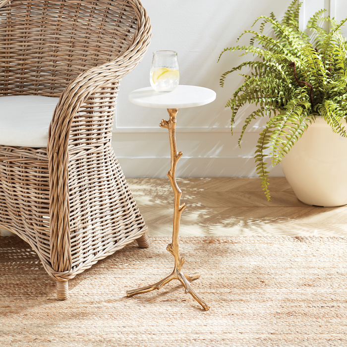 Gold Vine Accent Table With White Marble Top - The Well Appointed House