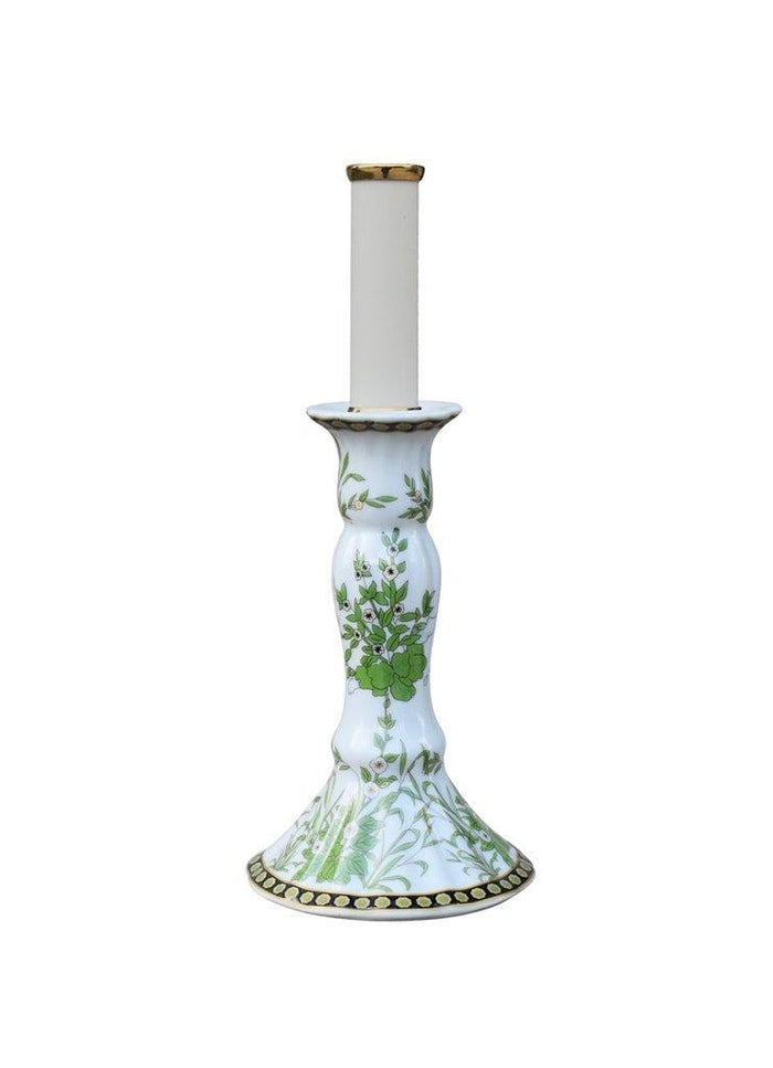 Green and White Floral Porcelain Mini Candle Stand Lamp - Table Lamps - The Well Appointed House