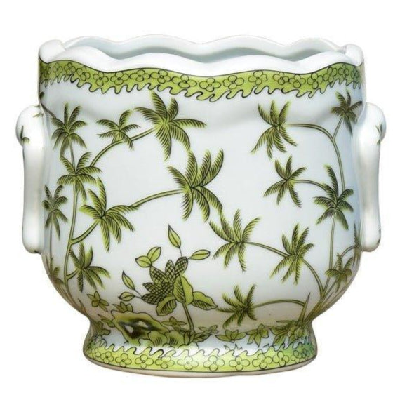 Green Palm Tree on White Porcelain Cachepot - Indoor Cachepots - The Well Appointed House
