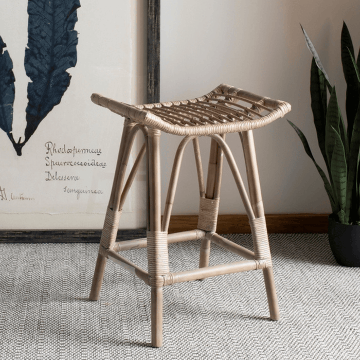 Grey White Wash Contemporary Rattan Counter Stool - Bar & Counter Stools - The Well Appointed House