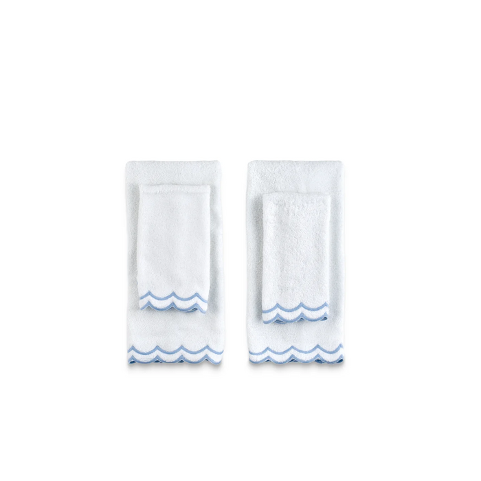 Guest Bundle of White Scalloped Edge Embroidered Cotton Bath Towels - The Well Appointed House