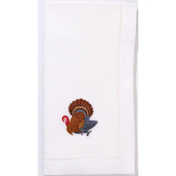 Set of 4 Hand Embroidered Thanksgiving Turkey Napkin - Dinner Napkins - The Well Appointed House