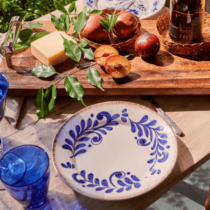 Hand Painted Blue & White Scroll Design Dinner Plate - Dinnerware - The Well Appointed House