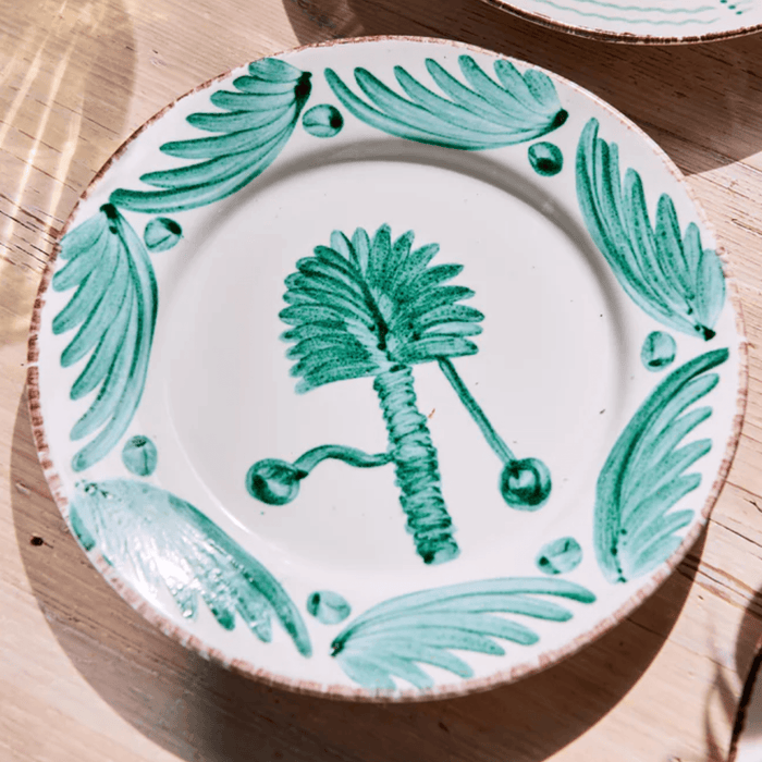 Hand Painted Green & White Palm Dinner Plate - Dinnerware - The Well Appointed House