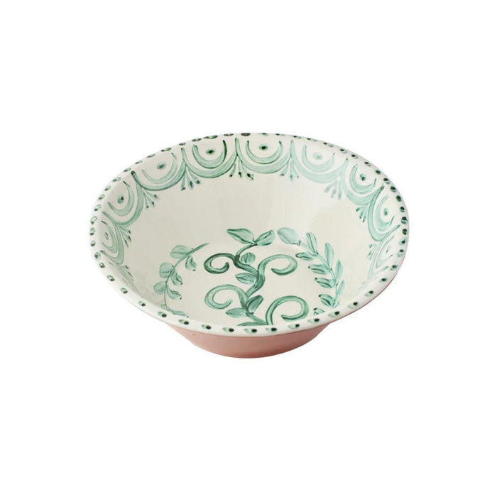 Hand Painted Green & White Serving Bowl - Serveware - The Well Appointed House
