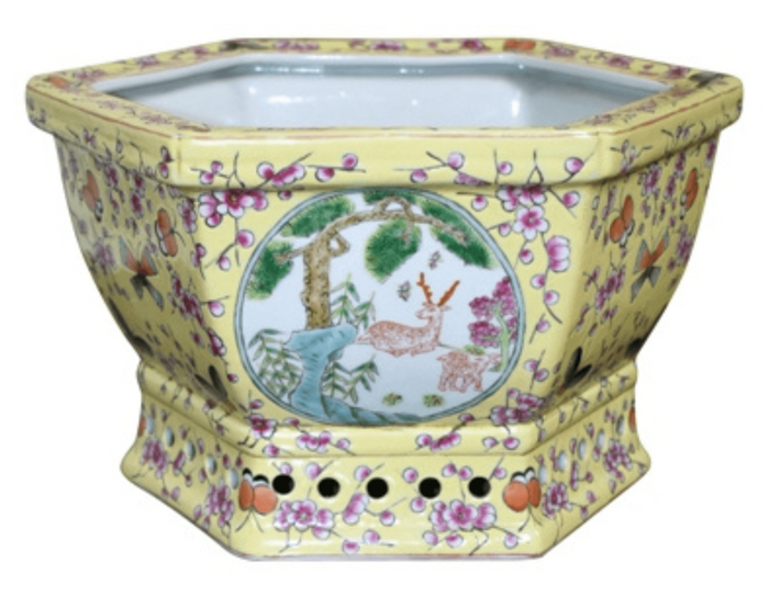 Hand Painted Old Porcelain Hexagonal Cachepot - Decorative Objects - The Well Appointed House