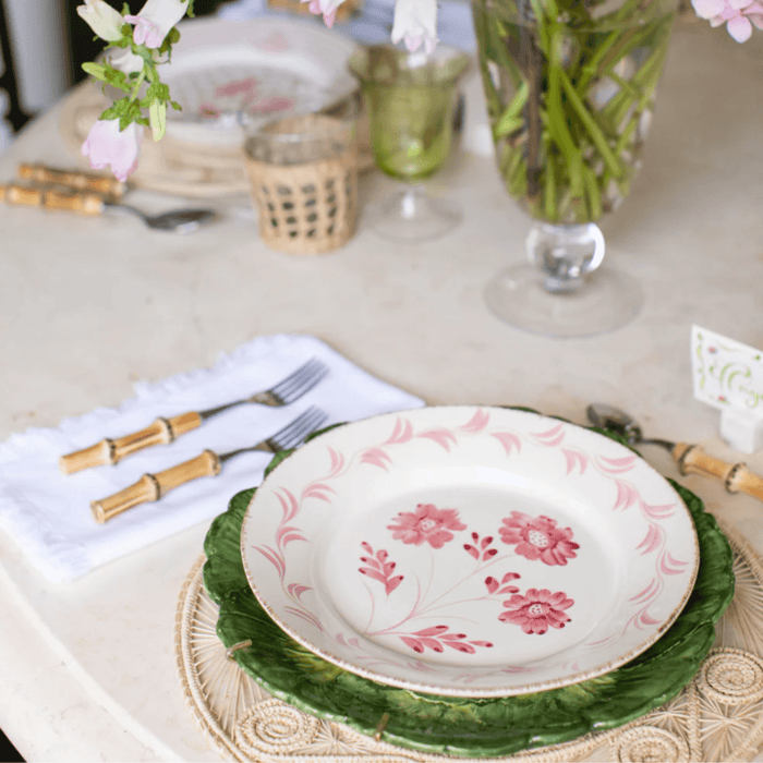 Hand Painted Pink & White Flowers and Vines Dinner Plate - Dinnerware - The Well Appointed House