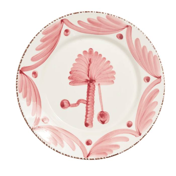 Hand Painted Pink & White Palm Dinner Plates - Dinnerware - The Well Appointed House