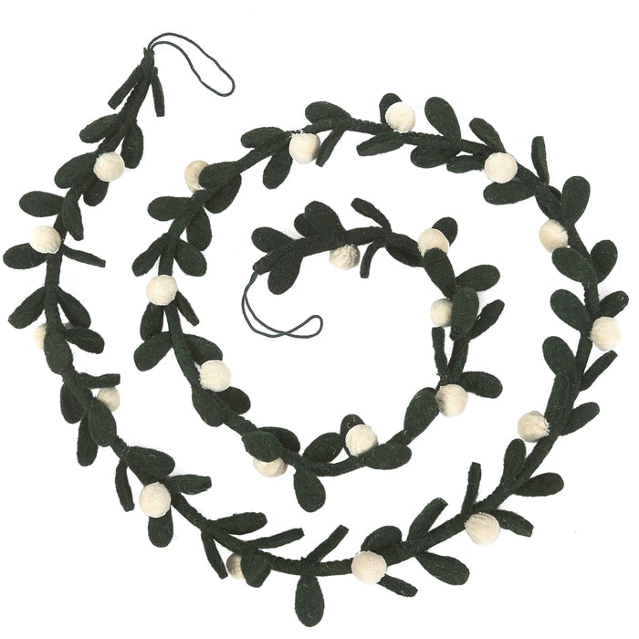 Handmade Christmas Garland - Cream Velvet Balls and Felt Mistletoe - 6' - The Well Appointed House
