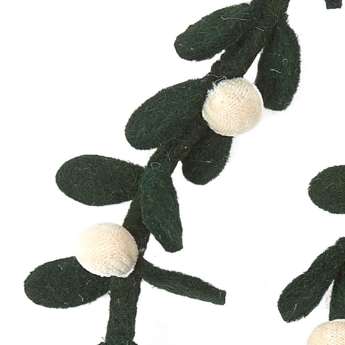 Handmade Christmas Garland - Cream Velvet Balls and Felt Mistletoe - 6' - The Well Appointed House