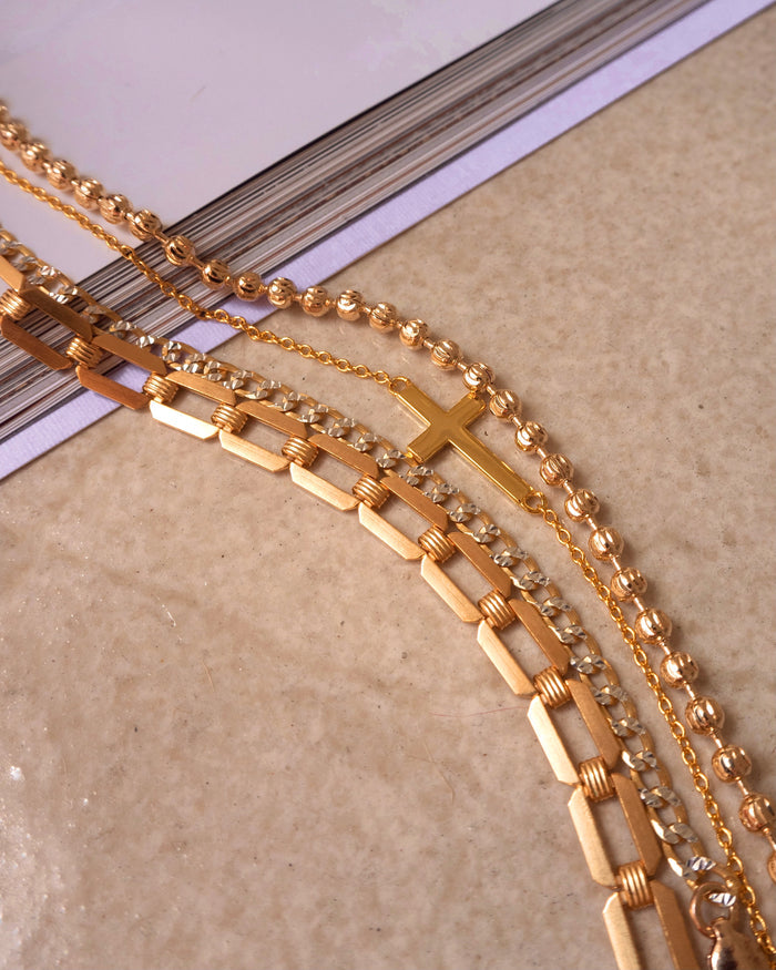 Gold-filled Hannah statement chain necklace styled on the neckline