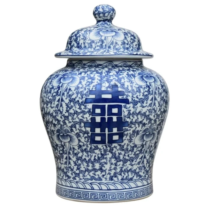 Happiness Calligraphy Porcelain Temple Jar - Vases & Jars - The Well Appointed House