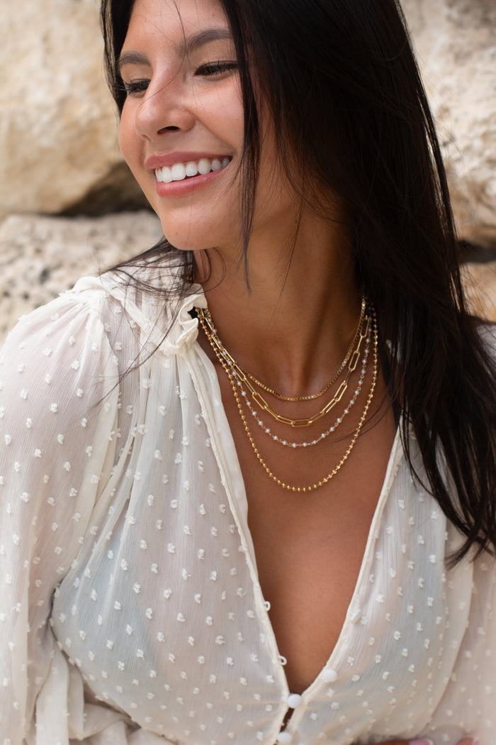 Gold-plated Harley ball chain necklace that catches the light
