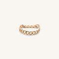 Close up of the gold Harper chain ring on a white background