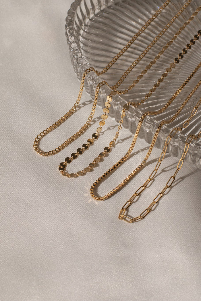 Harper curb chain necklace layered with dainty gold chains